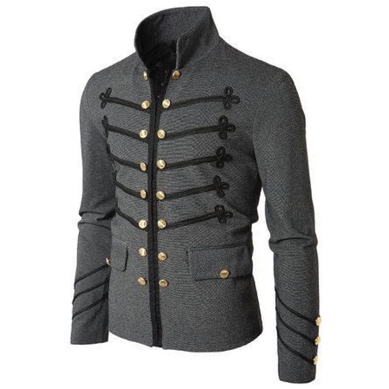 Vintage Men's Double Breasted Steampunk Jacket For Medieval Cosplay Events 2XL gray