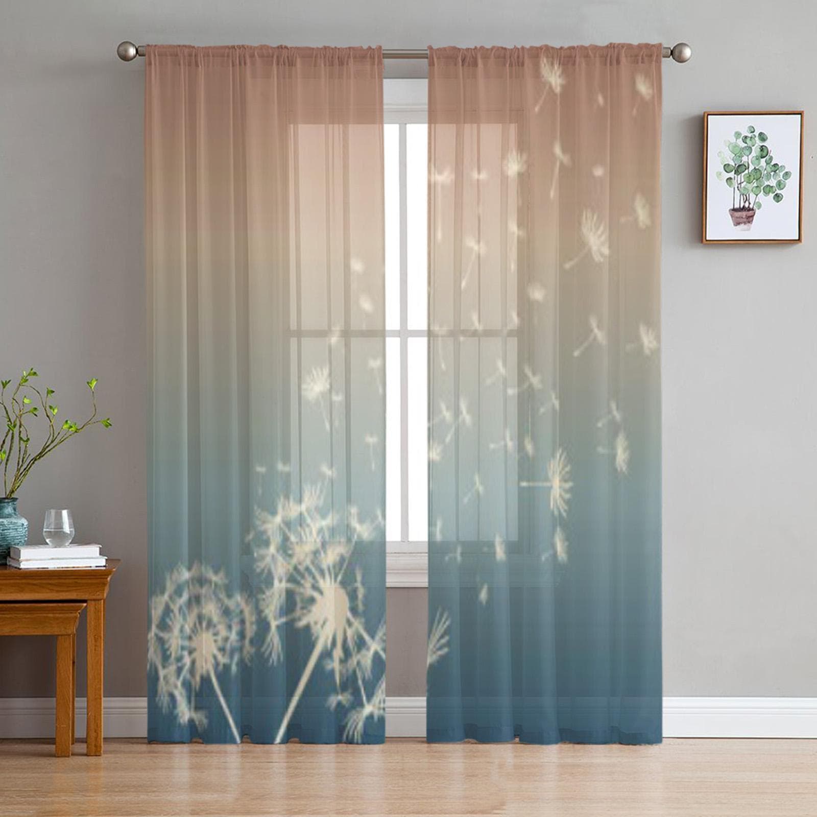 Abstract Card With Dandelions Tulle Sheer Curtains for Living Room the Room Bedroom Kitchen Decoration Voile Organza Curtains 135W x 114H(cm)