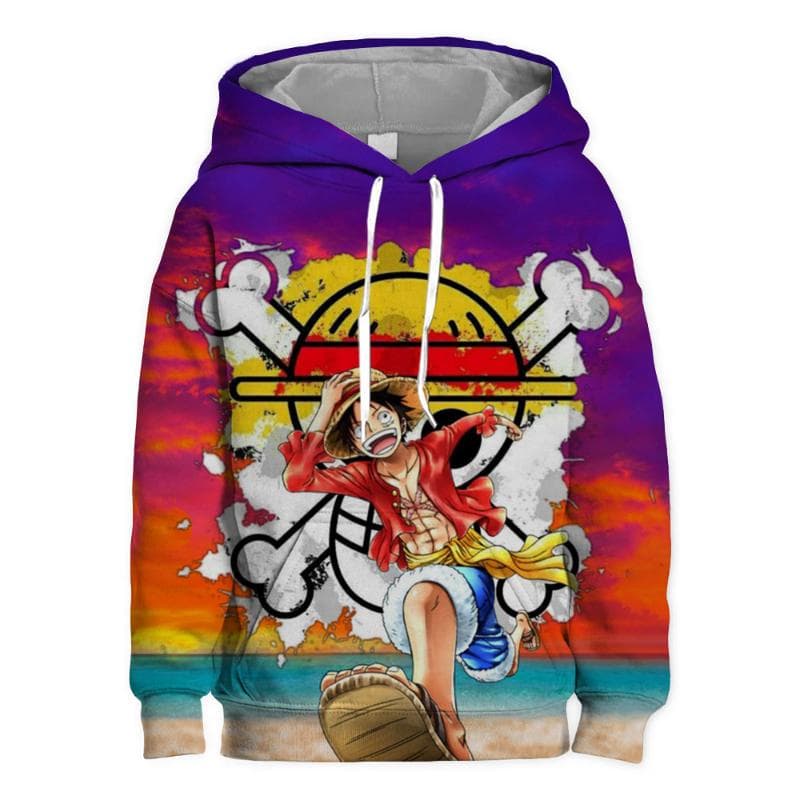New children's long sleeved hooded sweatshirt with One Piece print for boys and girls, children's outerwear with Luffy 3D print 130