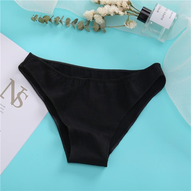 FINETOO Cotton Panties Comfortable Underwear Solid Color Briefs Plus Size Female Underpant Panty Lingerie Soild Color M-XXL M black