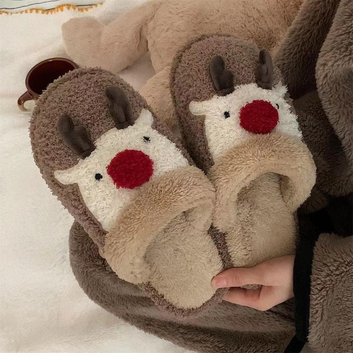 Cute Christmas Elk Cotton Slippers for Women In Winter Fashion Home Anti Slip Couple Cotton Shoes 38-39