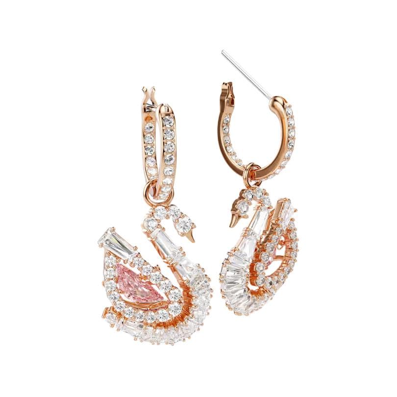 Swarovski Swan Outline Crystal Zirconia Earrings Unisex earrings Pink 5732415 Box (Random Color)