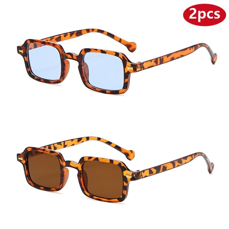 2pcs UV400 Protective Glasses Fashion Small Square Sunglasses Women Men Sports Gradient Eyeglasses