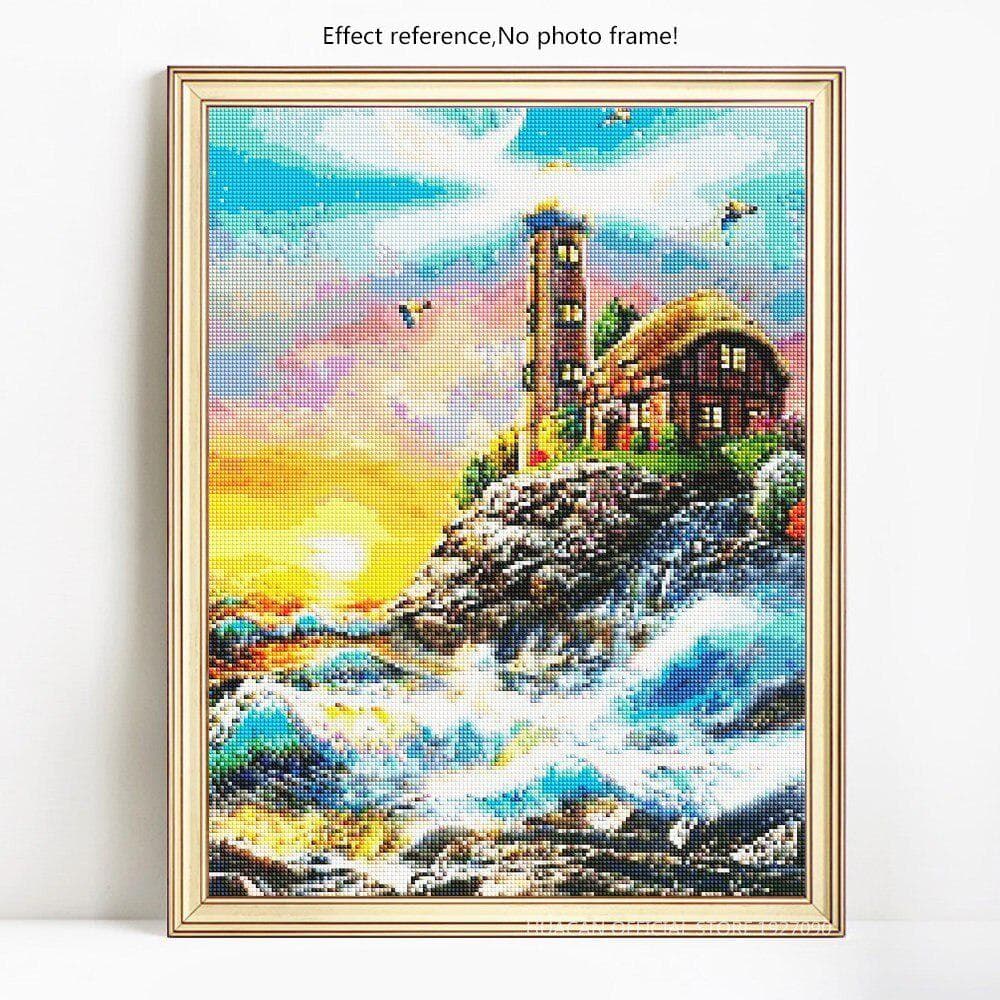 Diamond Painting Landscape Lighthouse Full Round Rhinestone Picture Embroidery Sale Diamond 20X30