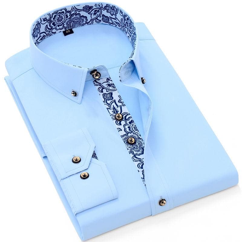 Men's Plus Size Long Sleeve Shirt Business Casual Slim Shirt XXXL light blue