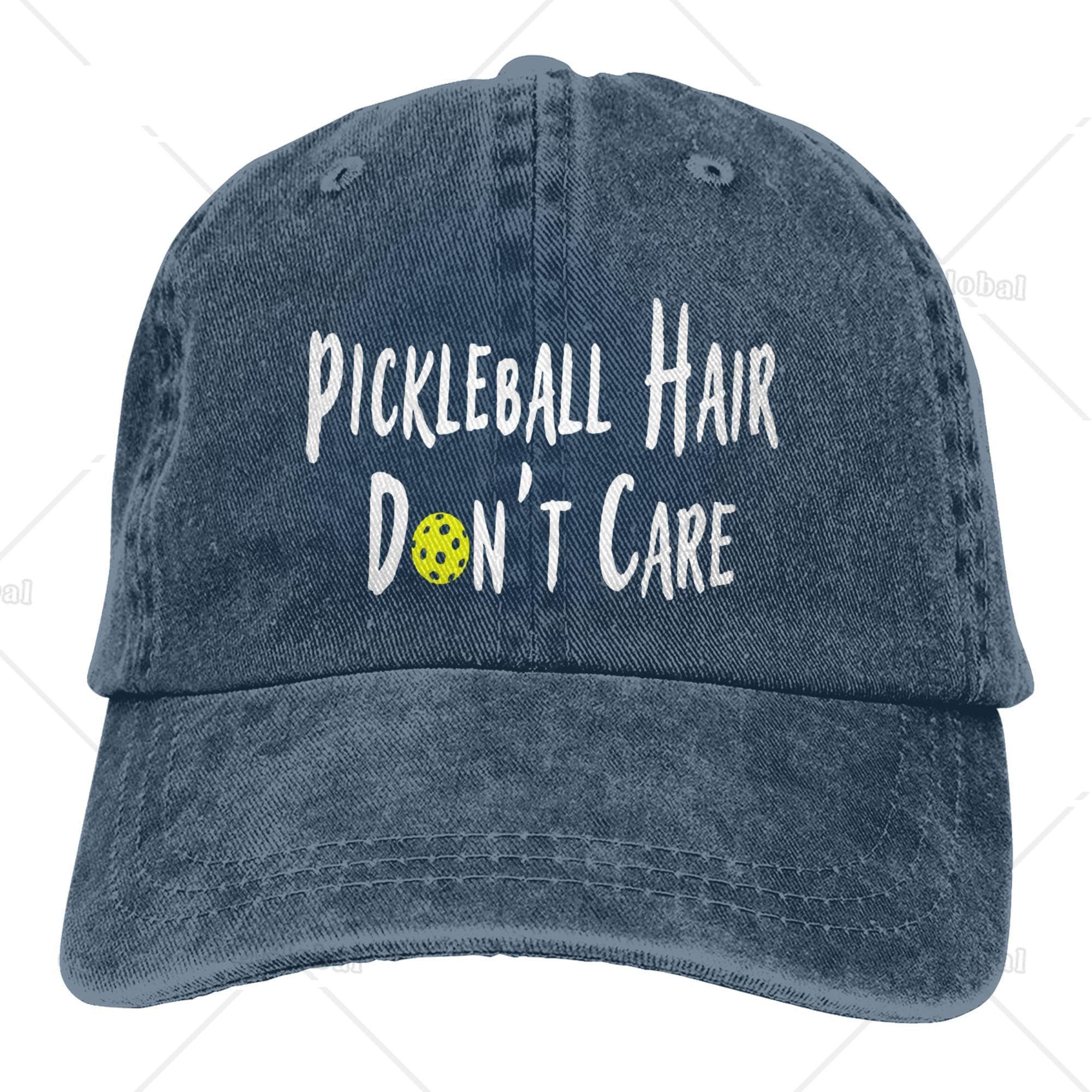 Pickleball Hair Don't Care Print Baseball Cap Gifts for Men Women Adjustable Pickle Ball Hat Unisex Snapback Hats Adjustable Dark blue