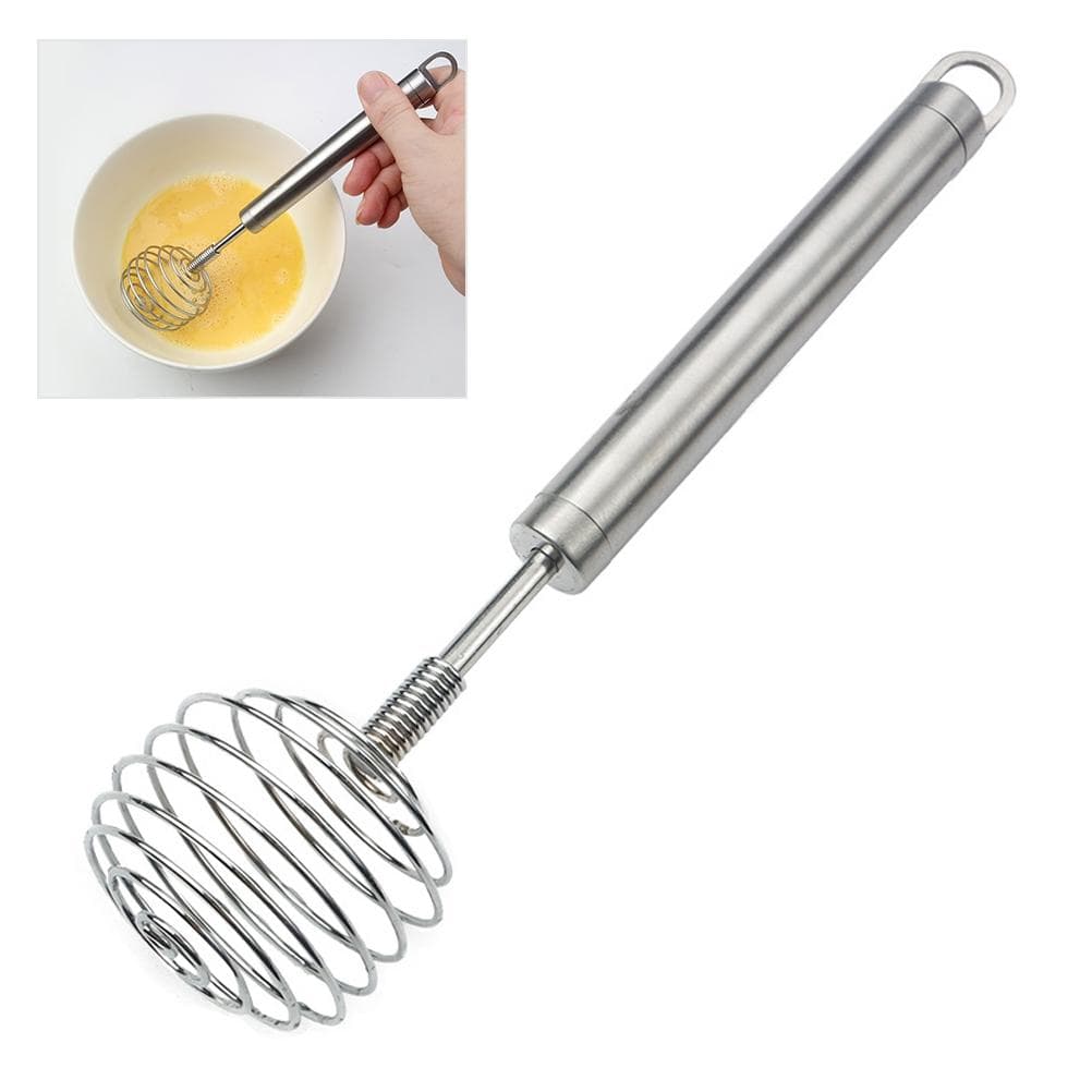 Stainless Steel Egg Beater Round Shaped Spring Milk Blender Handheld Egg Mixer silver