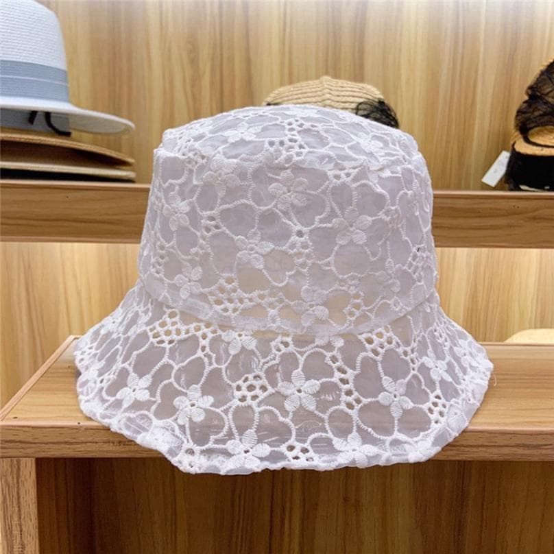 Women Lace Fisherman Hat Korean Style Outdoor Bucket Cap Sunscreen Summer Breathable Fairy Thin Hats white