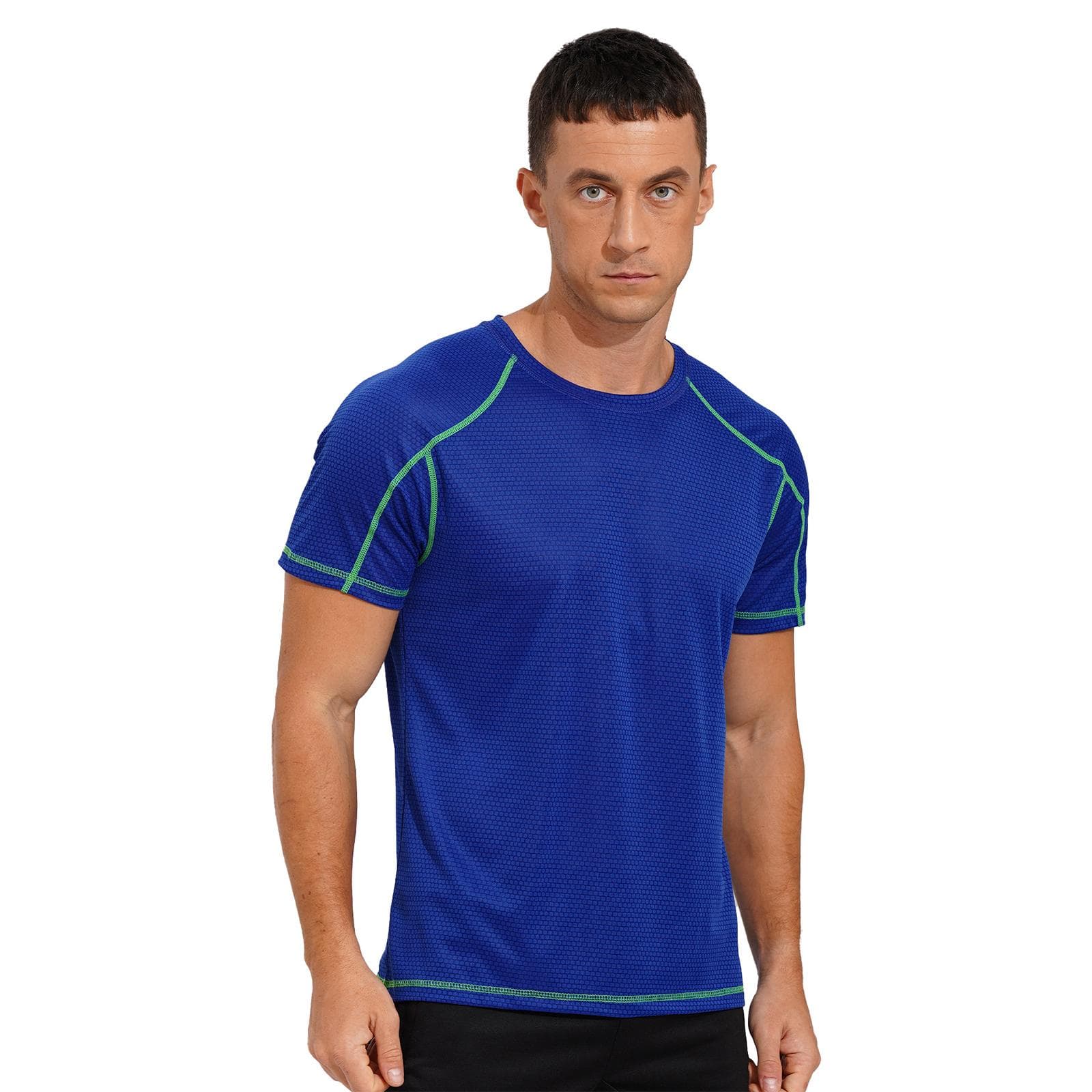 Men's Swim Shirts Rash Guard T-Shirt Quick Dry Swimming Top Short Sleeve Muscle Gym Tee L royal blue