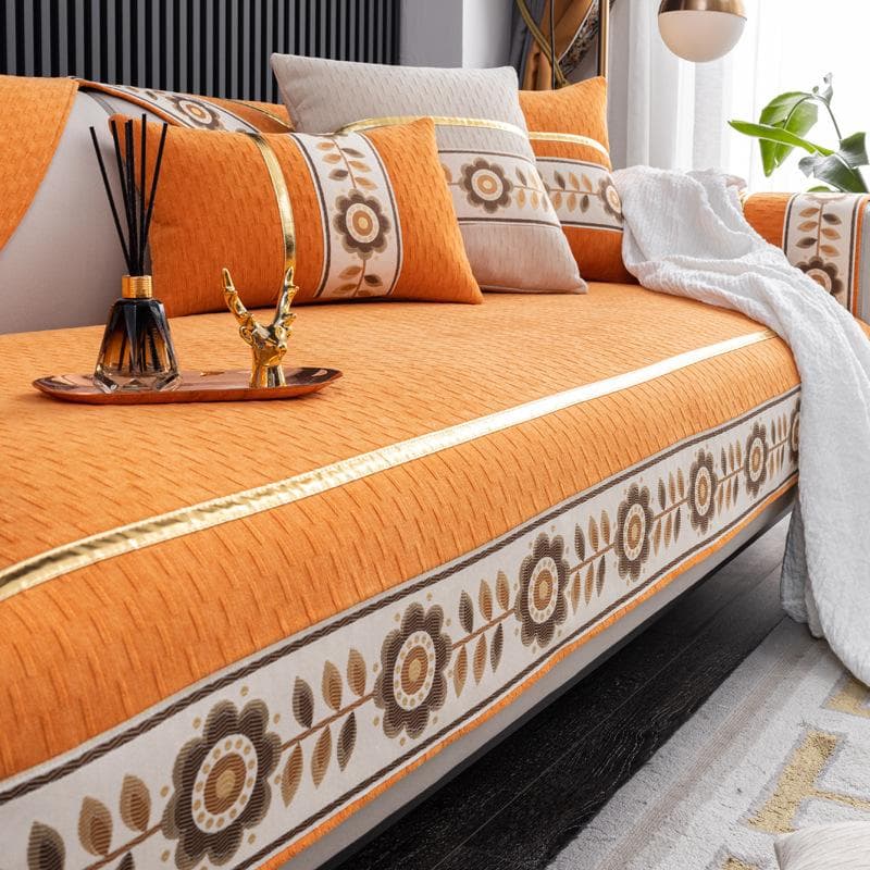 Sun Flower Gold Edge Sofa Cover for Living Room Non-slip Sofas Towel Couch Covers L Shaped Corner Sofa Mat Seat Pad Modern Home 70x210cm 1pcs