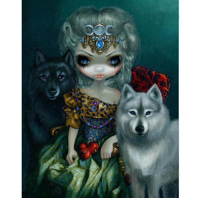 5D DIY Diamond Mosaic Cartoon Girl Wolf Diamond Embroidery Diamond Painting Angels Pictures 20X30CM