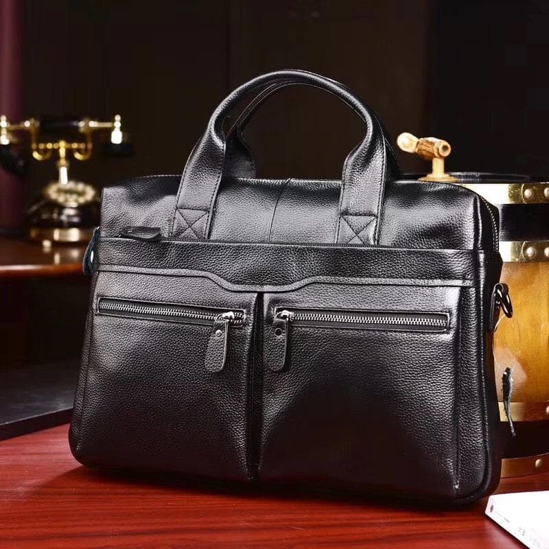 New Men's Genuine Leather 15-Inch Business Laptop Briefcase with Large Capacity