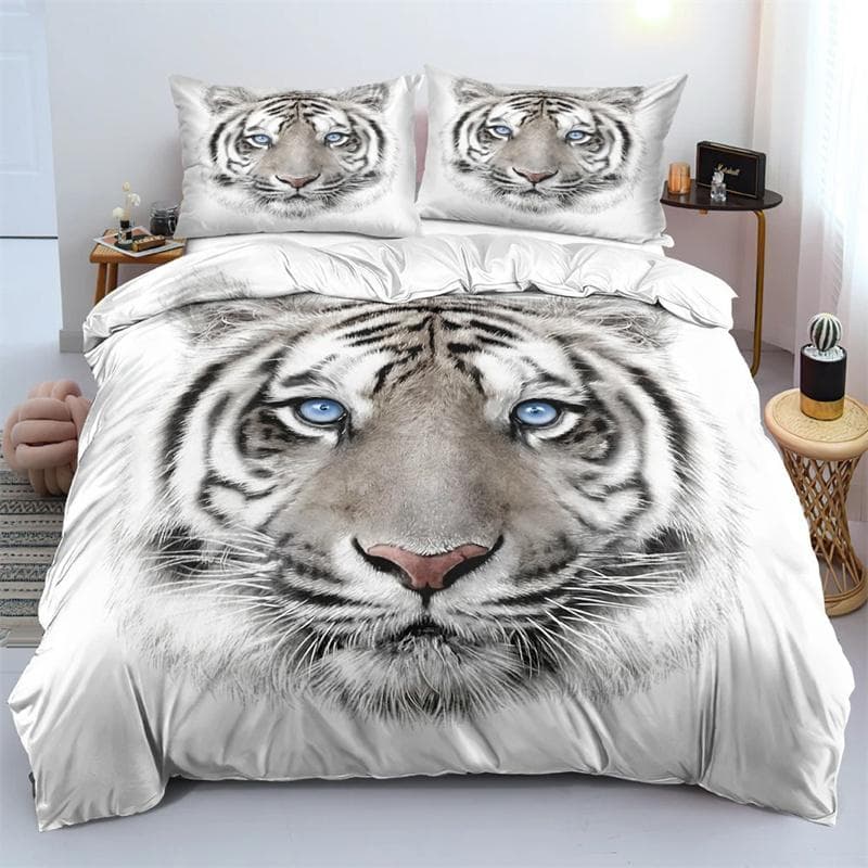 3D Tiger Duvet Cover Soft Comforter Cover Animal Bedding Set Tiger Pattern Quilt Cover for Bedroom Decor 2/3Pcs King Queen Size 135X200cm-2pcs