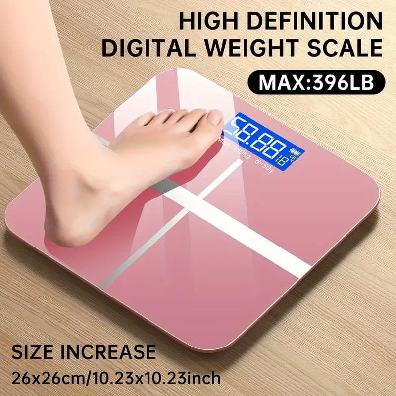 396lb Digital Bathroom Scale - High-Precision, LED Display, KG/LB Switchable, Temperature Reading, Ultra-Wide Platform No.7 battery type pink