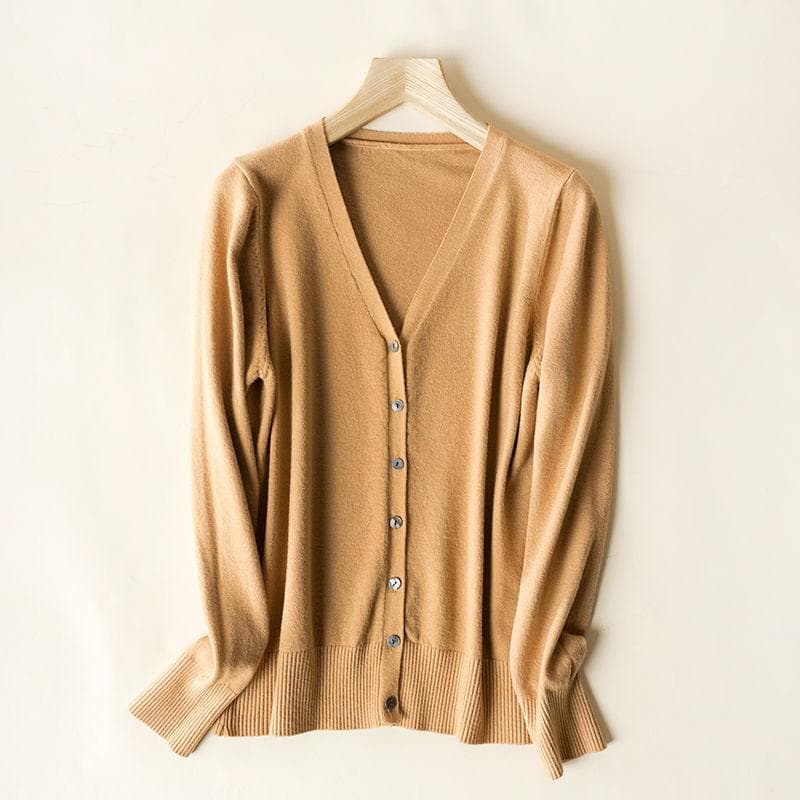 Women Cardigans Autumn Winter Single Breasted V-neck Knitted Sweater Fashion Short Knitwear Solid Jumpers XXL khaki