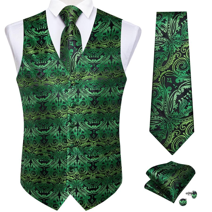 Dibangu Mens Yellow Paisley Vest Suit Waistcoat Hanky Cufflinks Tie Set Wedding S
