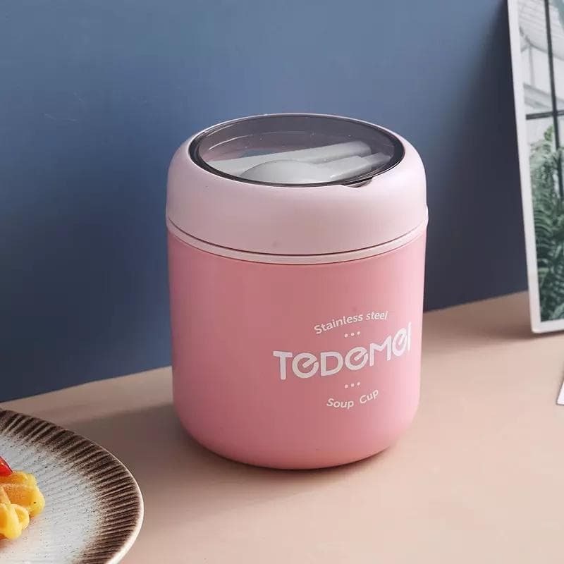 530ml Stainless Steel Lunch Box with Spoon Thermal Food Container Vaccum Cup Insulate Bento Box Thermos Soup Cup For Kids School pink