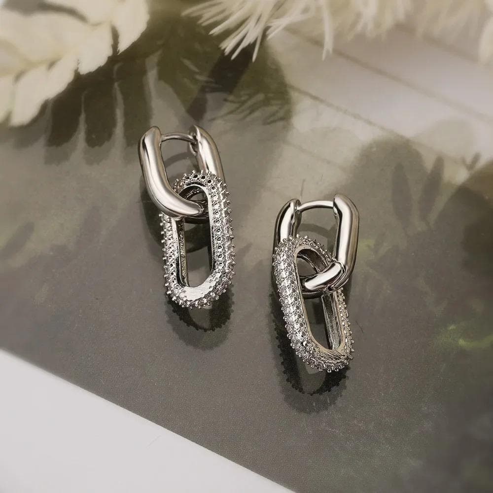Creative Design Shiny Full of Crystal Geometry Round Hoop Earrings for Women Charm Silver Color