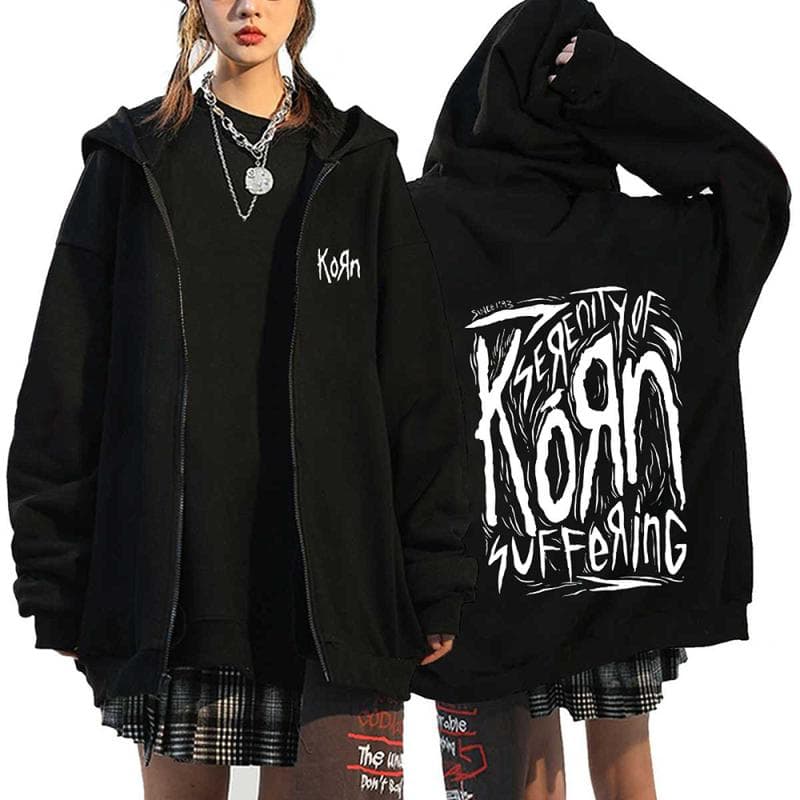 Korn Rock Band Print Zipper Hoodies Metal Music Men's Zip Up Jackets Hip Hop Streetwear Sweatshirts Unisex Y2K Cardigan Coats 3XL