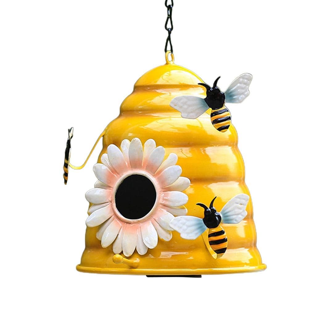 Beehive Bird Houses Outside Iron Hanging Birdhouses Garden Bird Nest Houses for Small Sized Bird yellow
