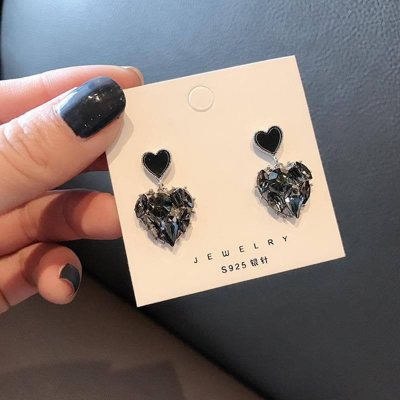 Light Luxury Black Rhinestones Love Earrings Ear Stud Accessories Jewelry Women Girl Gift black