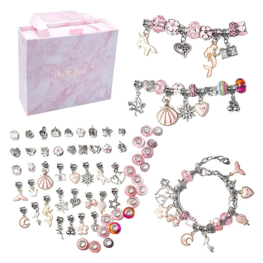 DIY Beaded Jewelry Making Kit Rich Accessories Exquisite DIY Bracelet Decor for Kids Girls Boys Pink