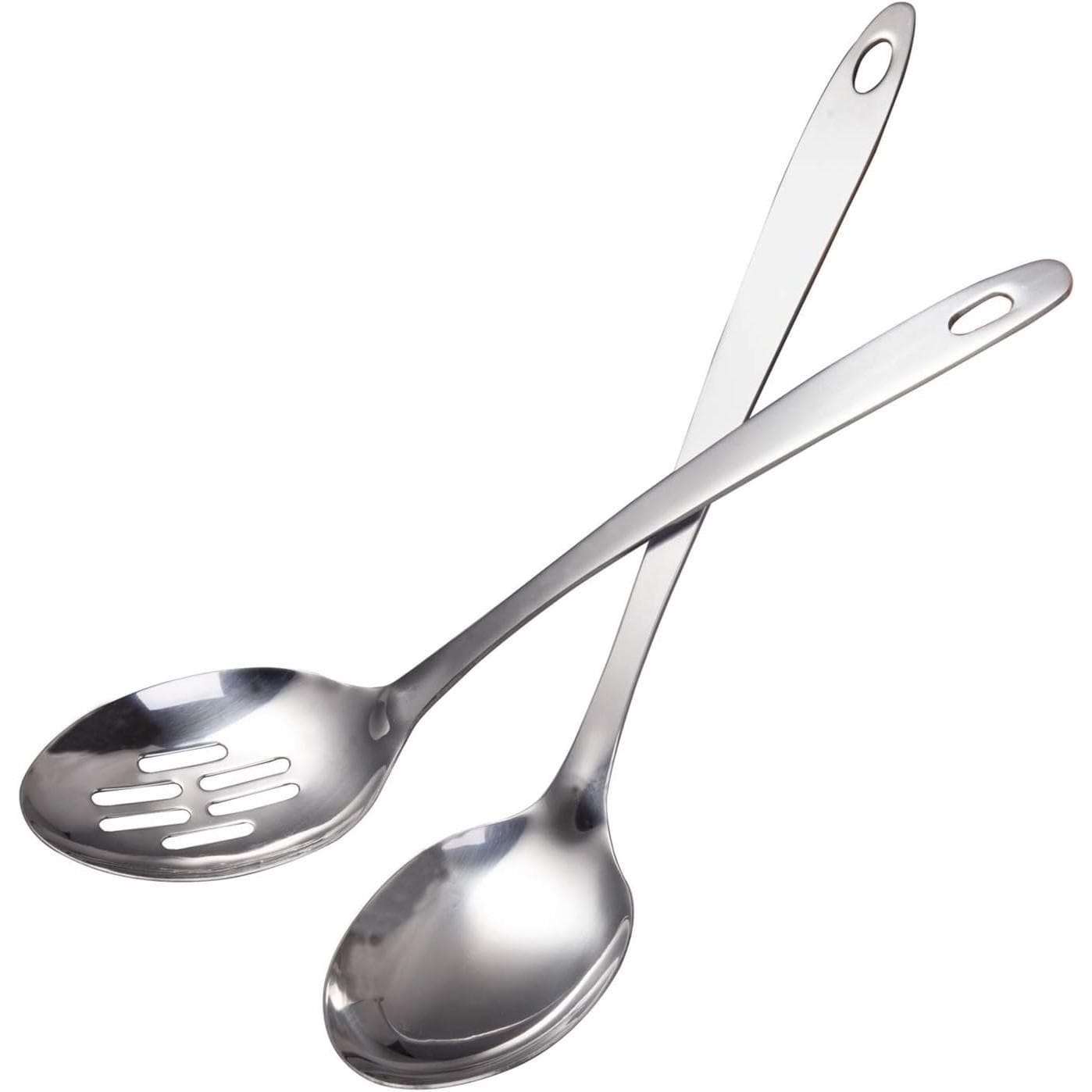 Cooking Spoon Stainless Steel Large Serving Spoon Slotted Spoons for Cooking 12.8-Inch, Set of 2
