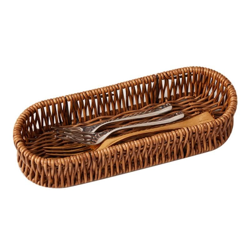 Imitation Rattan Bread Basket Multipurpose Woven Rattan Storage Tray Kitchen Cutlery Organizer for
