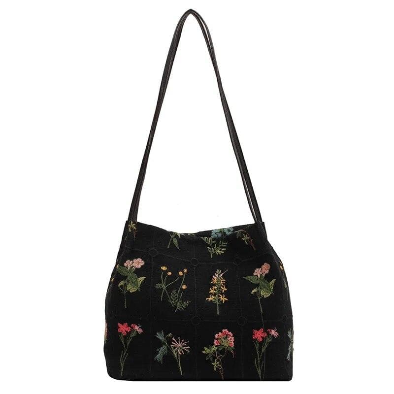 Large-capacity Embroidered Tote Bag Women Summer Trendy Cloth Bag Niche Embroidery Shoulder Bag Texture Bucket Bag Canvas Bag One Size
