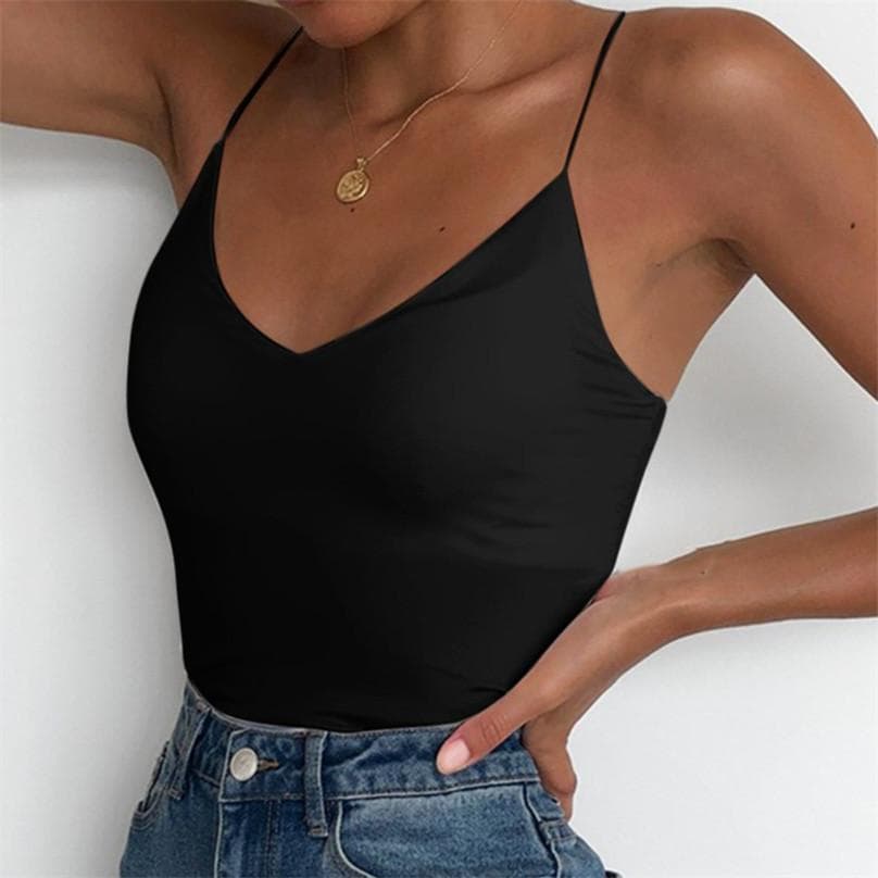 European and American Women's Summer Solid Color Suspender Bottoming Lingerie Slim Small Vest Ladies Outer Wear Tank Tops XL black