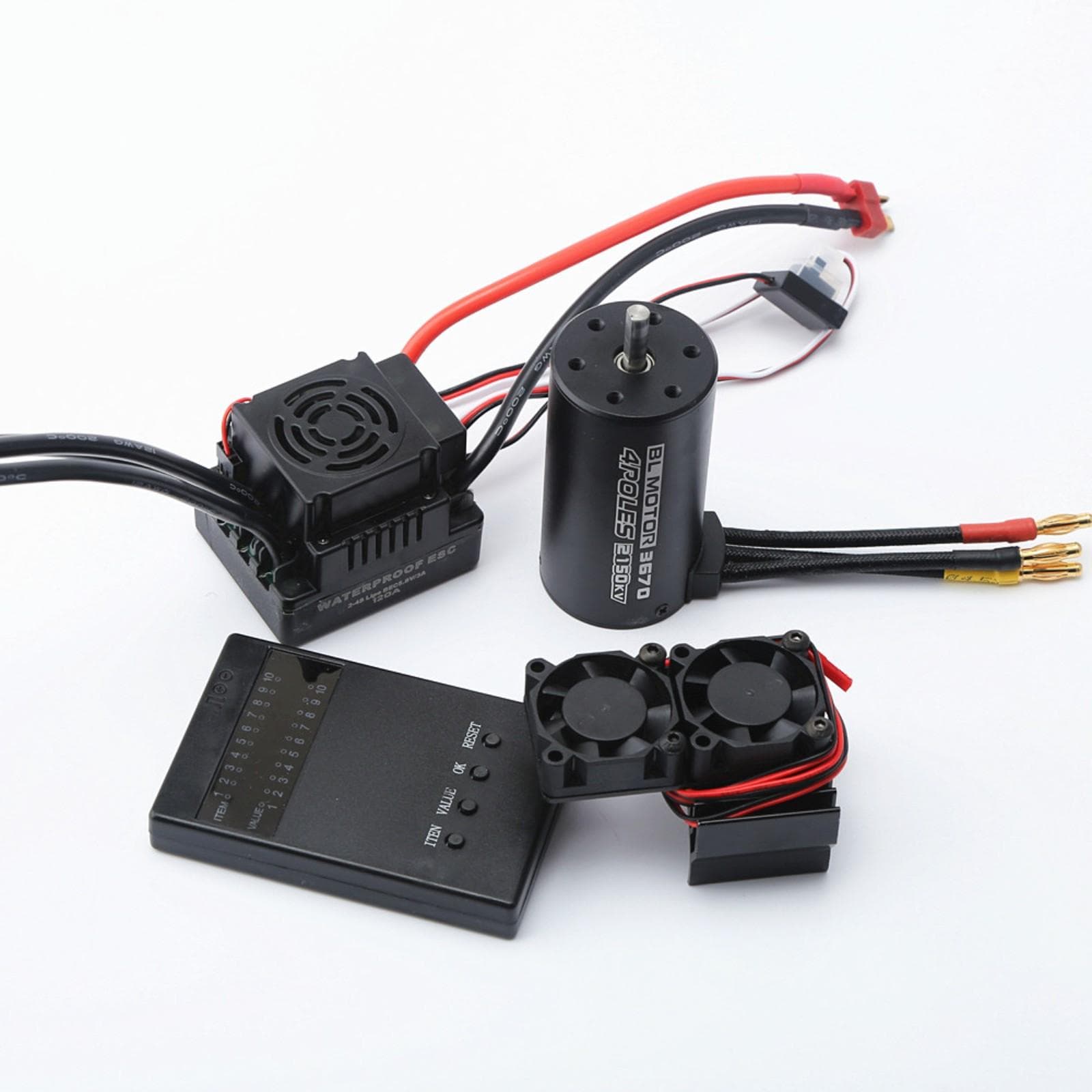 Waterproof 3670 2650KV Brushless Motor 120A Brushless ESC Programming Card With Heat Sink Cooling 2150KV black