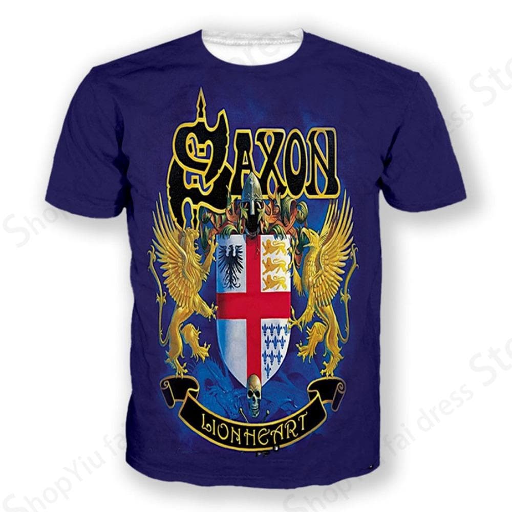 Rock Band Saxon Band 3d Print Tshirt Men Fashion T-shirt Hip Hop Tops Tees Men Clothes Heavy Metal Tops 3XL