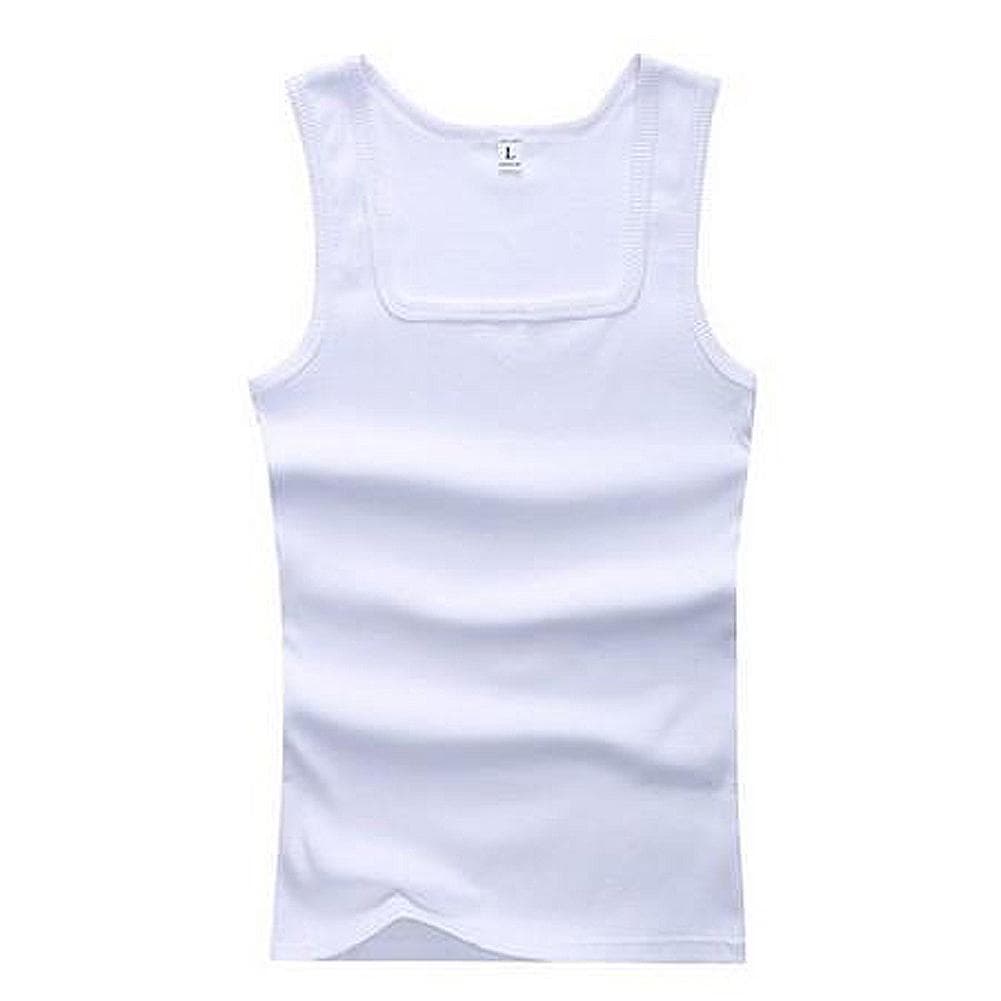 Men Muscle Vests Cotton Underwear Sleeveless Tank Top Solid Muscle Vest Undershirts Square Collar Gymclothing Bodybuilding Tank Tops M white