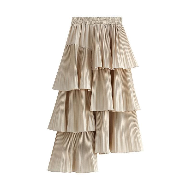 Straight Asymmetric Skirt Female Spring and Summer Irregular A Word Joker Long Student Cake Skirt One size apricot