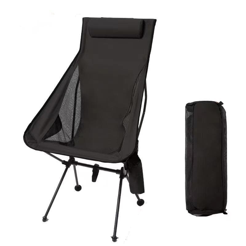 Portable Folding Camping Chair With Headrest Lightweight Tourist Chairs Aluminum Alloy Fishing Chair Outdoor Furniture black