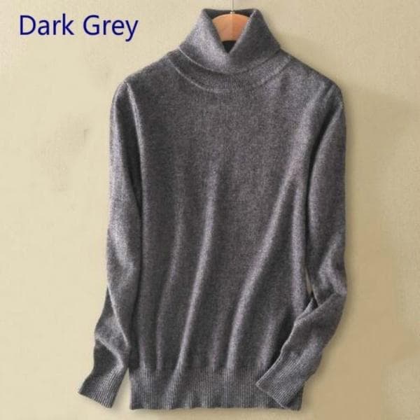 Wool Pure Cashmere Sweater Women's Knitted Turtleneck Cashmere Jumper Pullover Elasticity Pull Femme High Neck Knitting Sweaters Sweater XL dark gray
