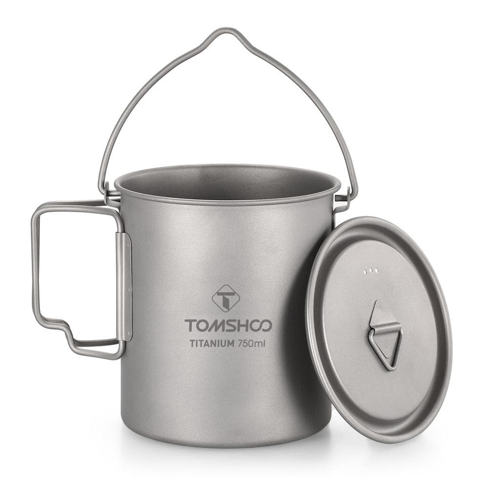TOMSHOO Ultralight 750ml Titanium Pot Portable Titanium Water Mug Cup with Lid and Camping Cooking