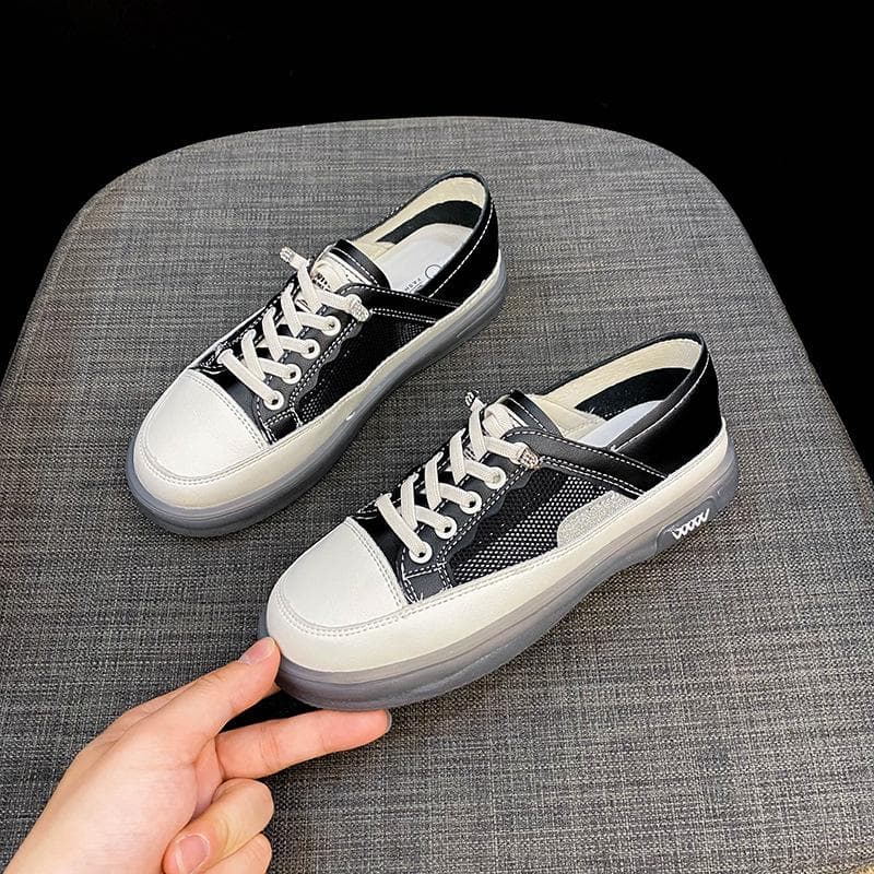 Real Soft Leather White Shoes Women's Spring New Flat-bottomed Tie-free Slip-on Sports Casual All-match Sneakers 39 black
