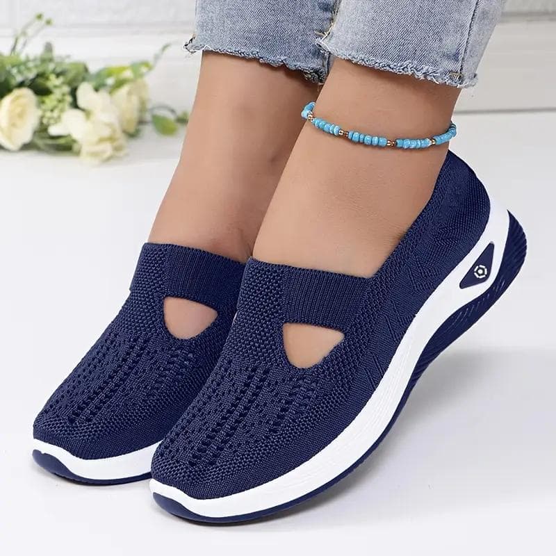 Women'S Shoes 2025 New Style, Breathable Knitted Shoes for Women, Trendy Lace-Up Sports Shoes for Cross-Border Trade 36 blue