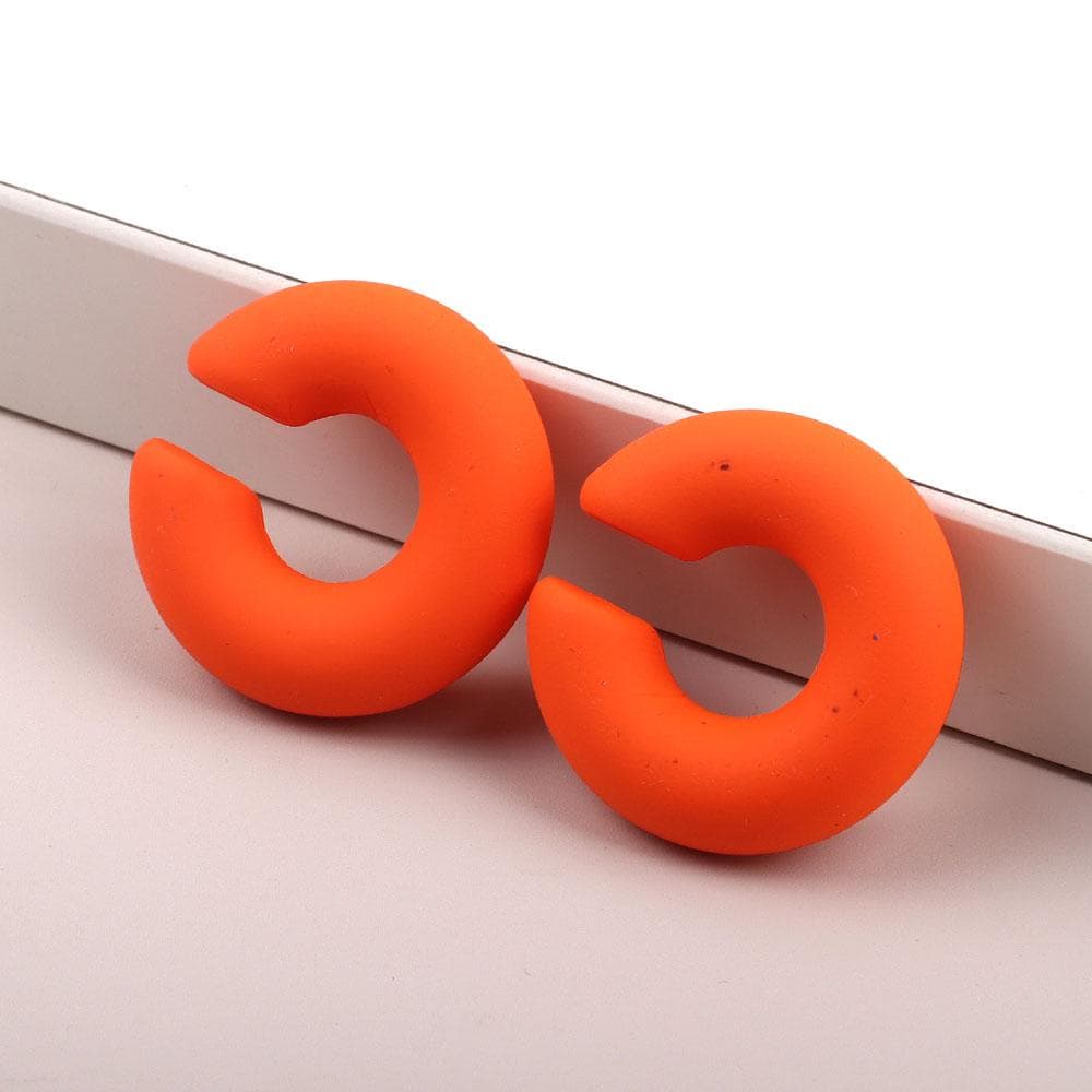 New Korean Acrylic Circle Clip on Earrings for Women Frost Colorful Chunky Round Ear Cuff Statement Tube Thick Earclips Jewelry orange