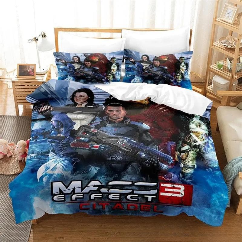 3D Print Game Mass Effec Bedding Set,Duvet Cover Comforter Bed Set Quilt Cover Pillowcase,King Queen Twin Size Boys Girls Adults 135x200cm 2pcs
