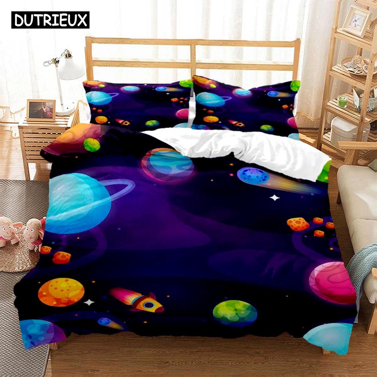 Cartoon Astronaut Digital Print Polyester Bedding Sets Child Kids Covers Boys Bed Linen Set For Teens Bedding Set EU single(135x200cm)
