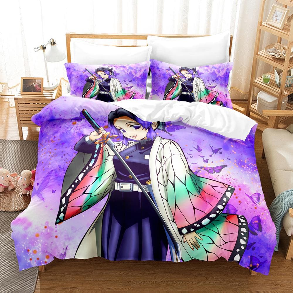 3D Print Kochou Shinobu Bed Linen Anime Demon Slayer Bedding Set 135x200 Teens Boys Twin Single Queen King Full Duvet Cover Sets EU Single 135x200cm