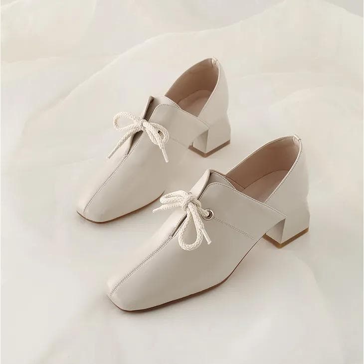 Women Single Shoes Round Head Mother Shoes Thickened Heel Soft Leather Women Shoes 40 beige