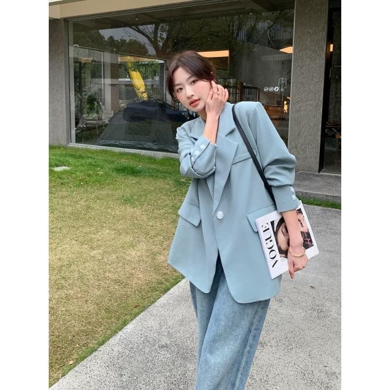 Blue Casual Slim Temperament Small Suit Jacket for Women Spring and Autumn New Small Suit XL