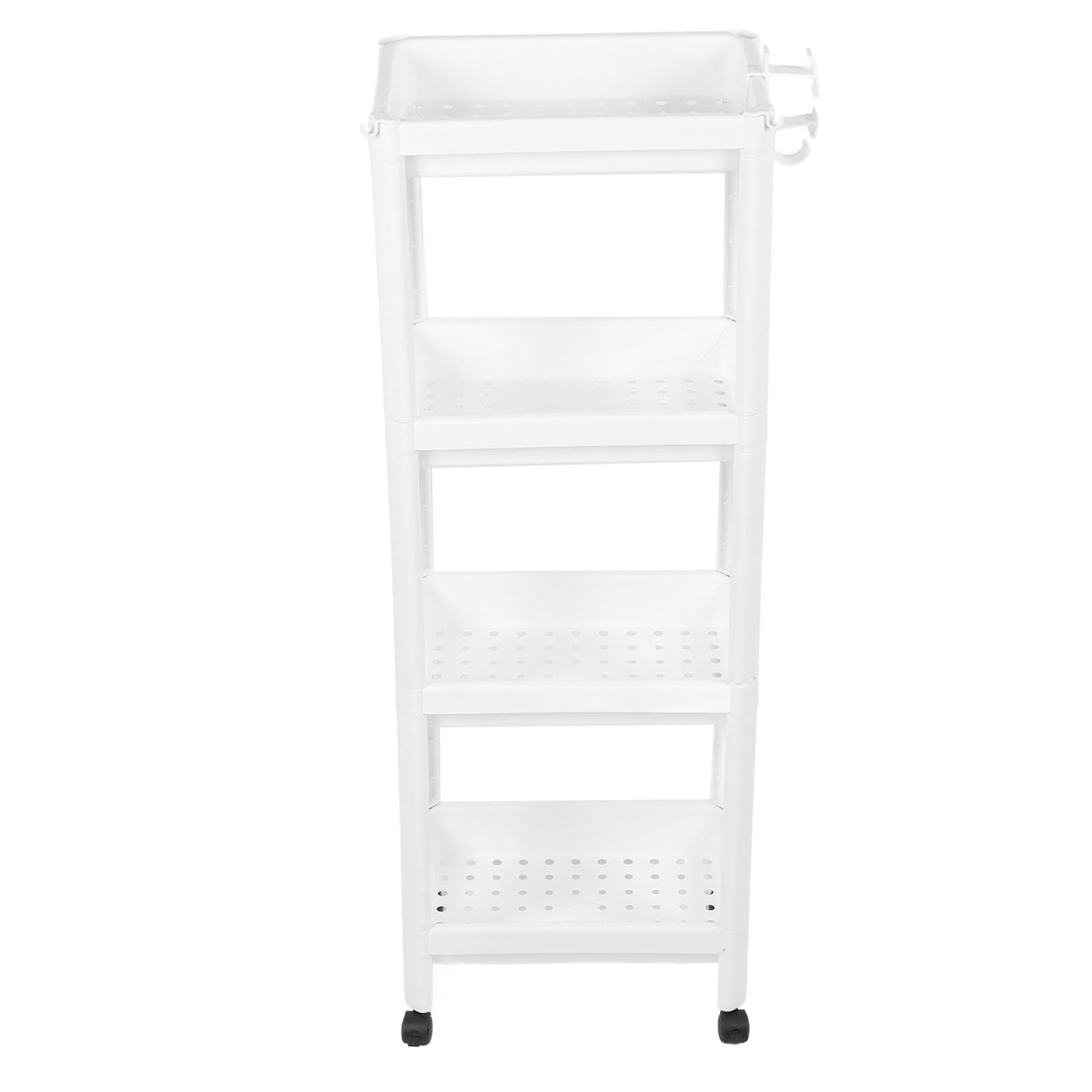 Bathroom Tower Shelf Plastic Freestanding Storage Rack Organizer Multifunctional Shelving Unit for 4 Layers (with Wheels)
