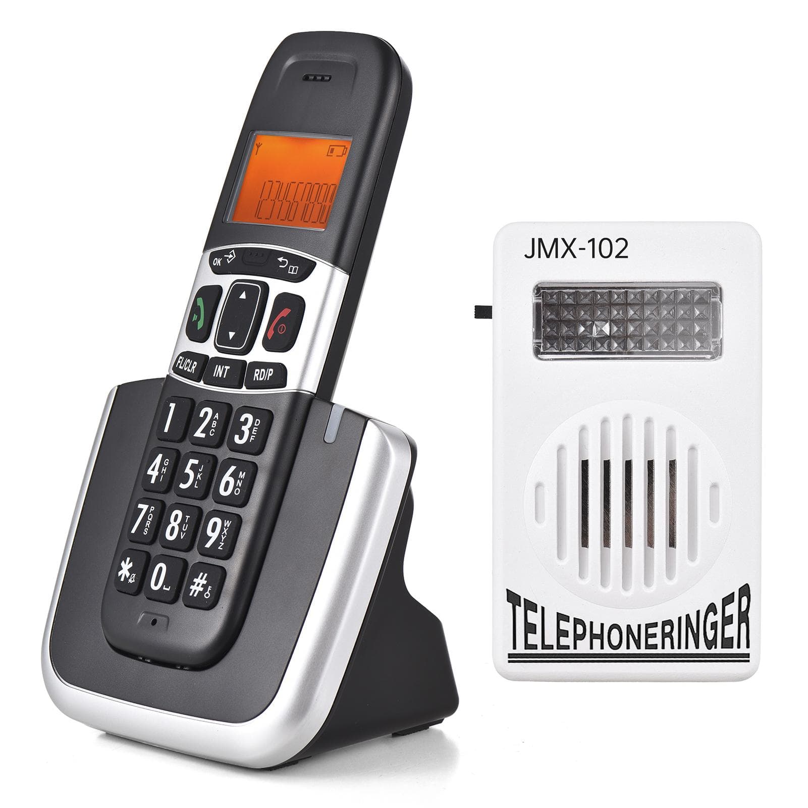 Expandable Cordless Phone System with Ringer Amplifier 3 Lines Display Support 5 Handsets EU Plug