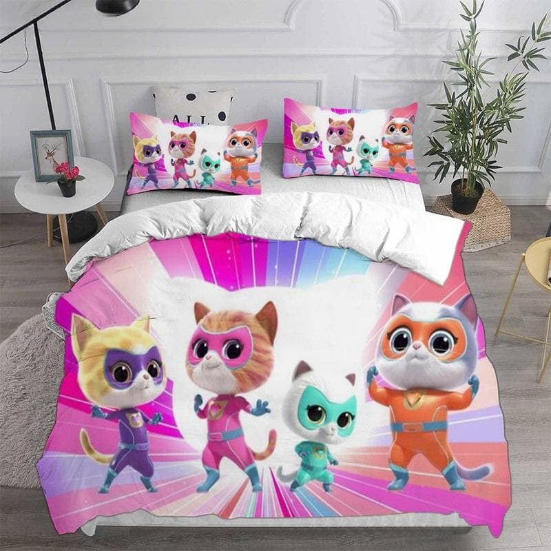 Anime Super Kitties Bedding Sets Comforter Quilt Bed Cover Duvetcover Pillow Case 2-3 Pieces Sets Kids Adult Size Home Textiles 140x210cm 2pcs