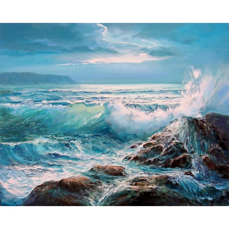 Blue Sea & Wave Full Diamond Embroidery Beads Cross Stitch Round Diamond Setsunfinished Diamond 20X30CM