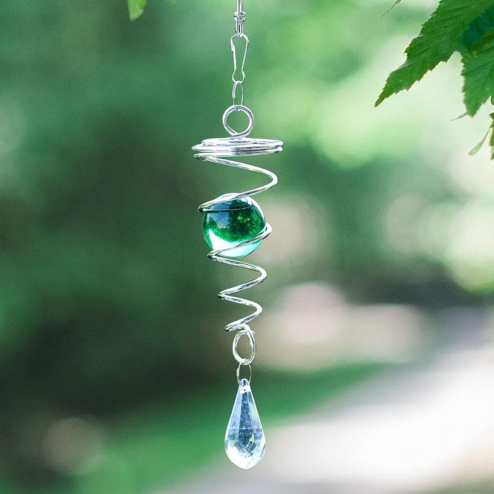 Rotating Spiral Tail Wind Spinner Chimes Crystal Glass Ball Pendant Pendulum Garden Nursery Window Hanging XMS Tree Decorations light green